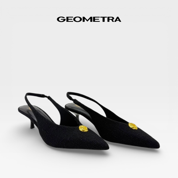 Slingback cao gót bít mũi hở gót Champagne Opal WSB0525 - GEOMETRA