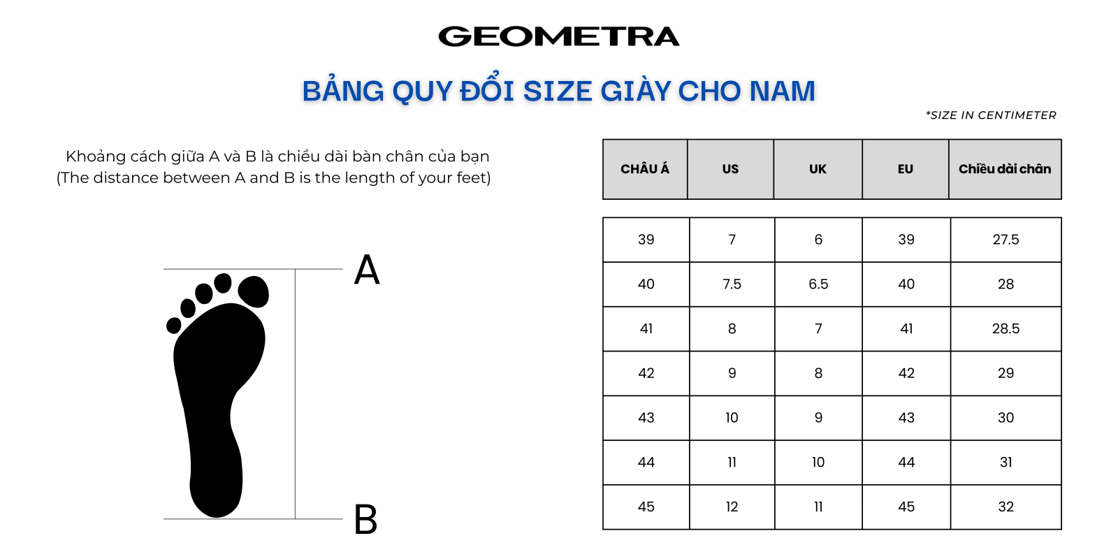 Hướng dẫn chọn size giày nam